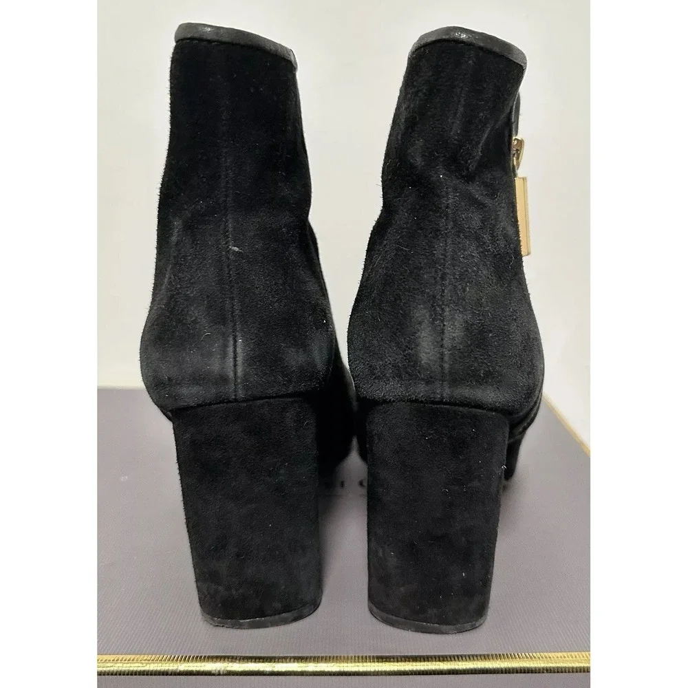 Louise et Cie‎ Boot Womens 10M Black Suede Sheep Trim Zip Ankle Heel Boots